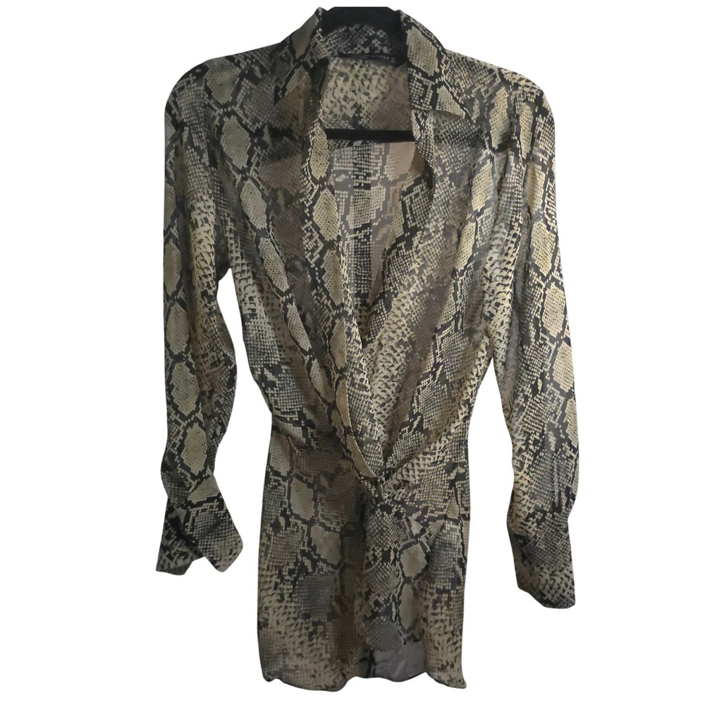 ZARA Woman Snakeskin Wrap Tunic Top Tan Black Size Medium